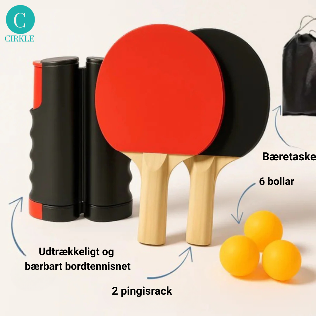 BordBattlen™ – Portabelt bordtennissæt med udtrækkeligt net, bat og bolde
