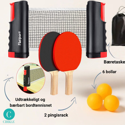 BordBattlen™ – Portabelt bordtennissæt med udtrækkeligt net, bat og bolde