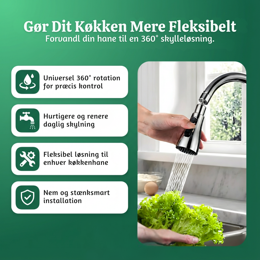 VandFlow™ – Universel 360° Roterende Køkkenhane Forlænger