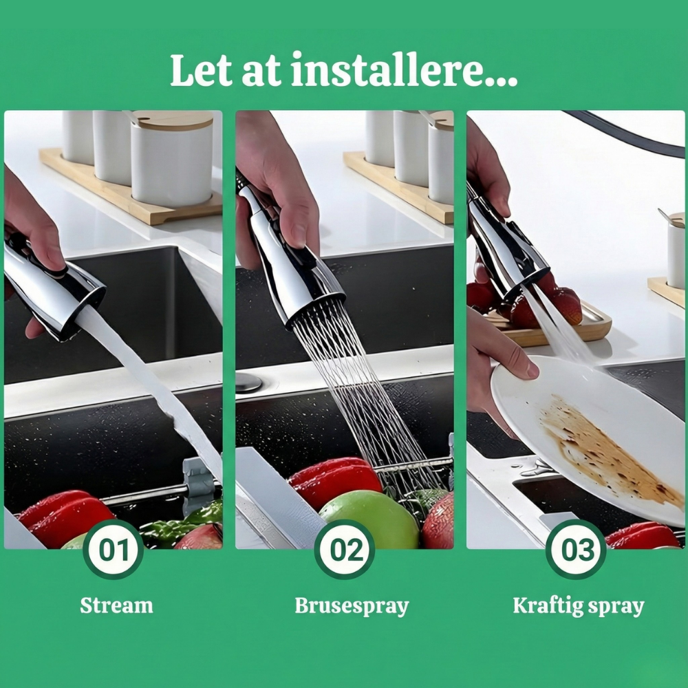 VandFlow™ – Universel 360° Roterende Køkkenhane Forlænger