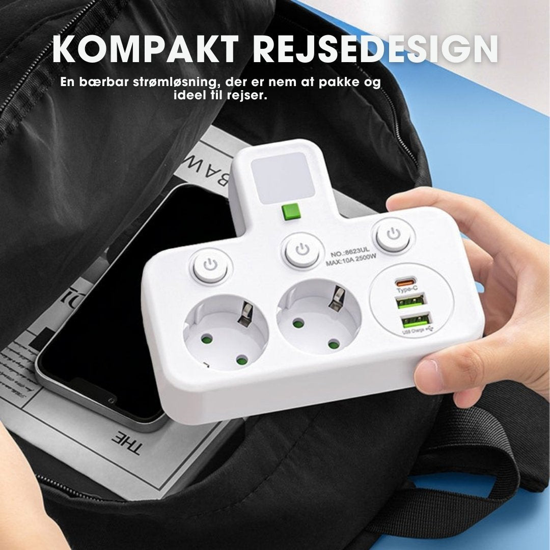 StrømHub™ – Alt-i-én stikdåse med USB-opladning og blødt natlys