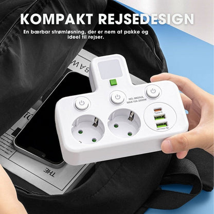 StrømHub™ – Alt-i-én stikdåse med USB-opladning og blødt natlys