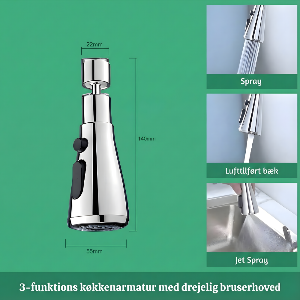 VandFlow™ – Universel 360° Roterende Køkkenhane Forlænger