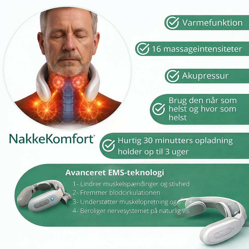 NakkeKomfort™ Pro - Ergonomisk nakkemassasje med varme og EMS-stimulation