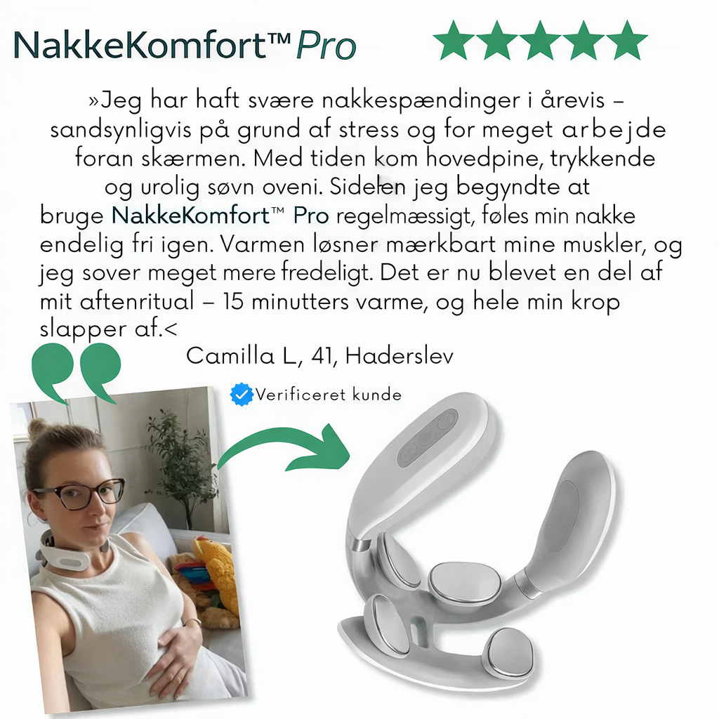 NakkeKomfort™ Pro - Ergonomisk nakkemassasje med varme og EMS-stimulation