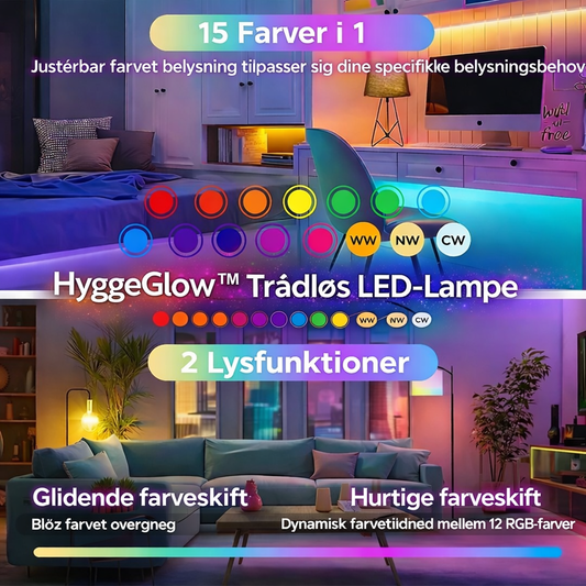 HyggeGlow™  - Trådløs LED-lampe med farver, dæmpning og fuld stemningskontrol