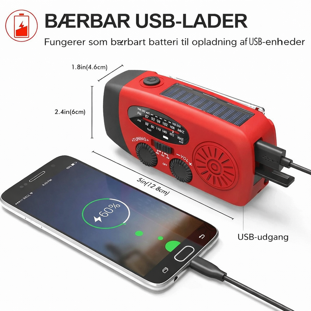 NødRadio™ – Multifunktionel solcelledrevet nødradio med oplader