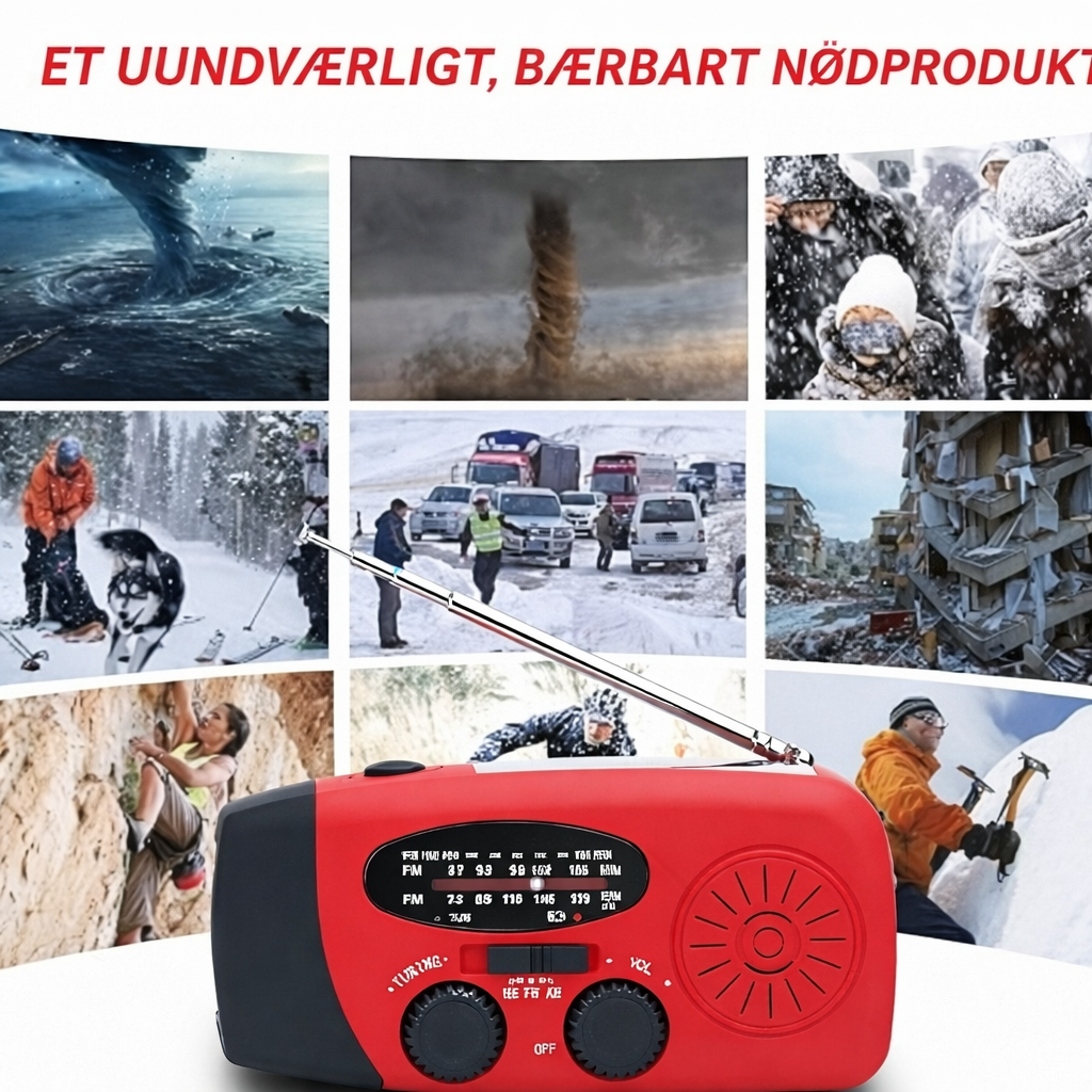 NødRadio™ – Multifunktionel solcelledrevet nødradio med oplader