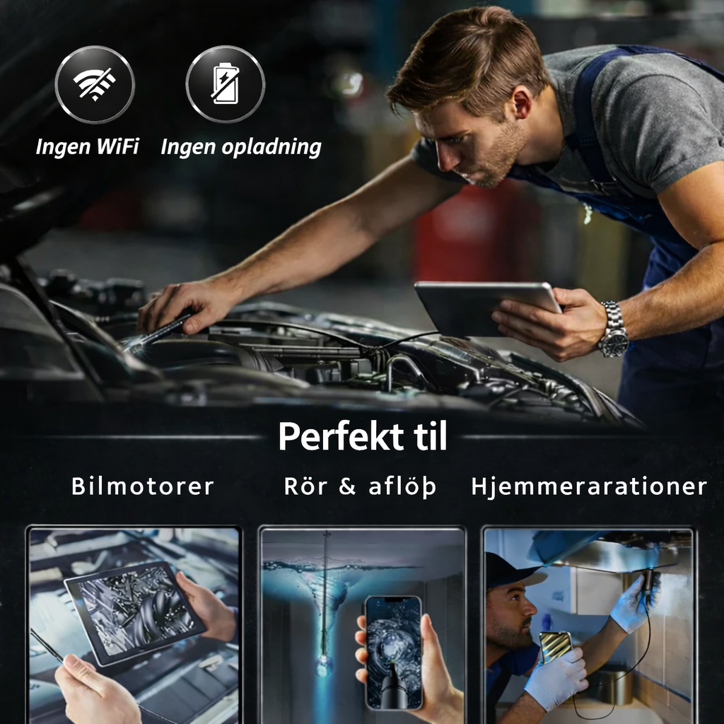 KlarSyn™ – Fleksibelt Inspektionskamera med HD-Billede og LED-Lys