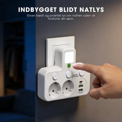 StrømHub™ – Alt-i-én stikdåse med USB-opladning og blødt natlys