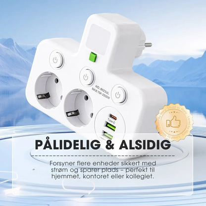 StrømHub™ – Alt-i-én stikdåse med USB-opladning og blødt natlys