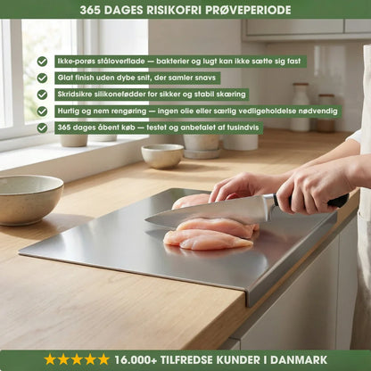 NordSkær™ – Hygiejnisk Skærebræt i Rustfrit Stål
