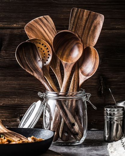 Teak Elegance - Teak Træ Køkkenredskabssæt (7-delt sæt)