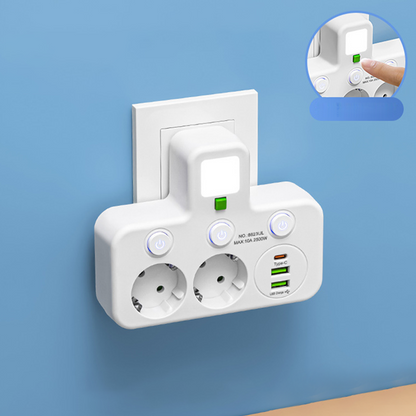 StrømHub™ – Alt-i-én stikdåse med USB-opladning og blødt natlys
