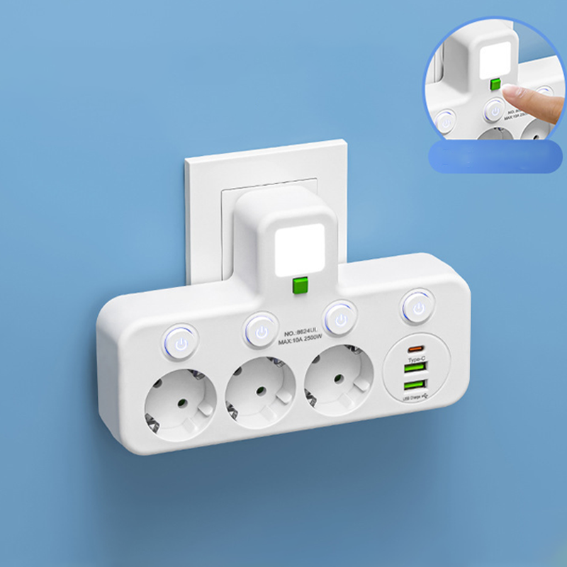 StrømHub™ – Alt-i-én stikdåse med USB-opladning og blødt natlys