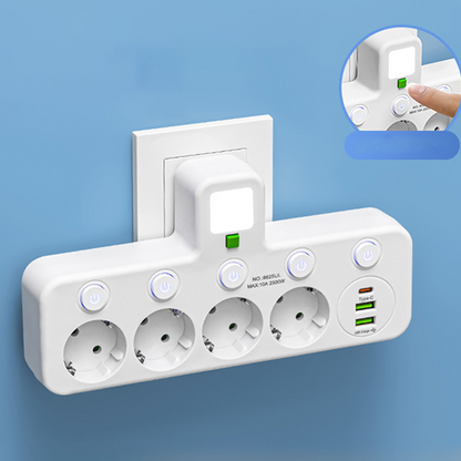 StrømHub™ – Alt-i-én stikdåse med USB-opladning og blødt natlys